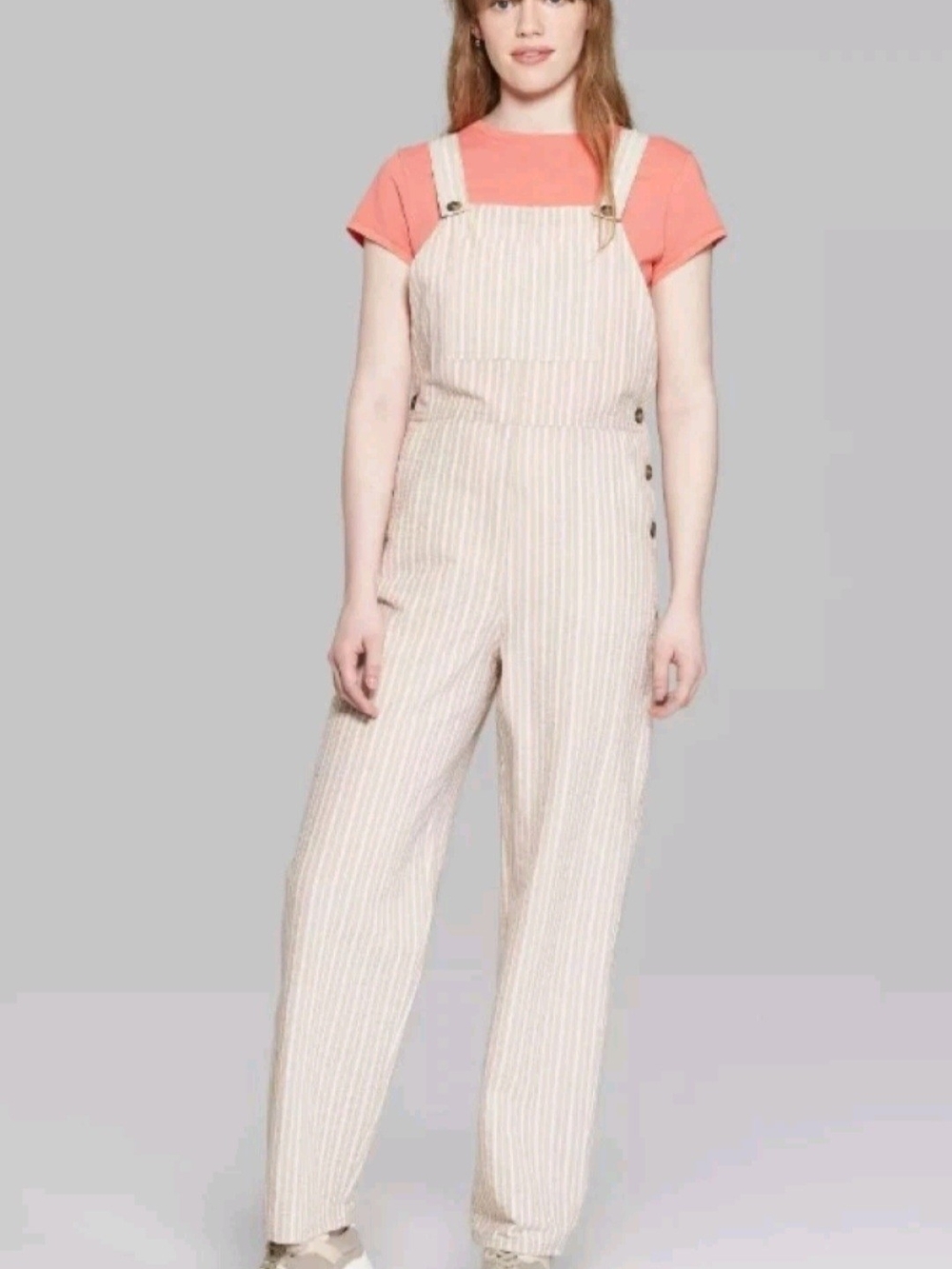 wild fable Women's CottonBeige and Cream Striped Jumpsuit Size XXL